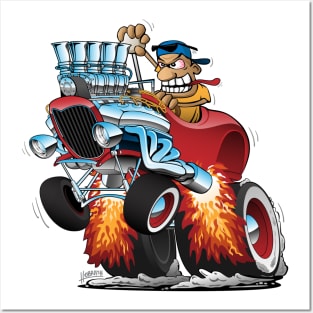 Highboy Hot Rod Race Car Cartoon Posters and Art